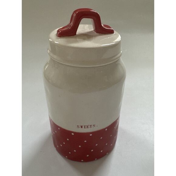 Rae Dunn SWEETS Canister Jar with Lid Red Polka Dot Artisan Collection Farmhouse - Picture 1 of 9